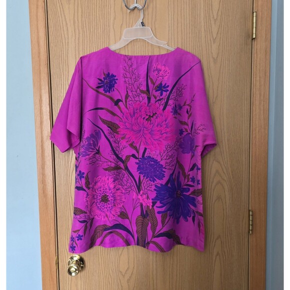 Thai Silk Womens Blouse Large XL Hand Woven 100% Pure Finest Quality Vivid Pink - Picture 1 of 12